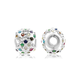 ITI NYC Fancy Beads with Multi Colored CZ in Sterling Silver (10.0 x 8.3 mm)