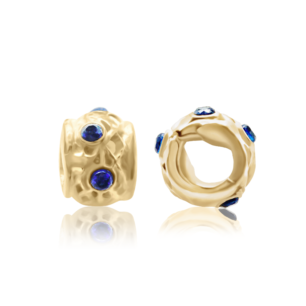 ITI NYC Fancy Beads with Multi Colored CZ in Sterling Silver 18K Yellow Gold Finish (5.0 x 3.8 mm )