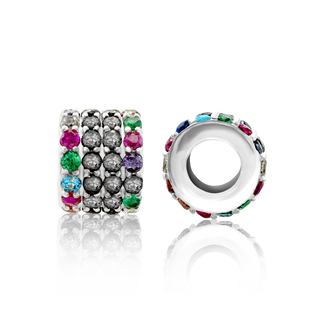 ITI NYC Fancy Beads with Multi Colored CZ in Sterling Silver (6.1 x 4.8 mm)