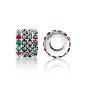 ITI NYC Fancy Beads with Multi Colored CZ in Sterling Silver (6.1 x 4.8 mm)