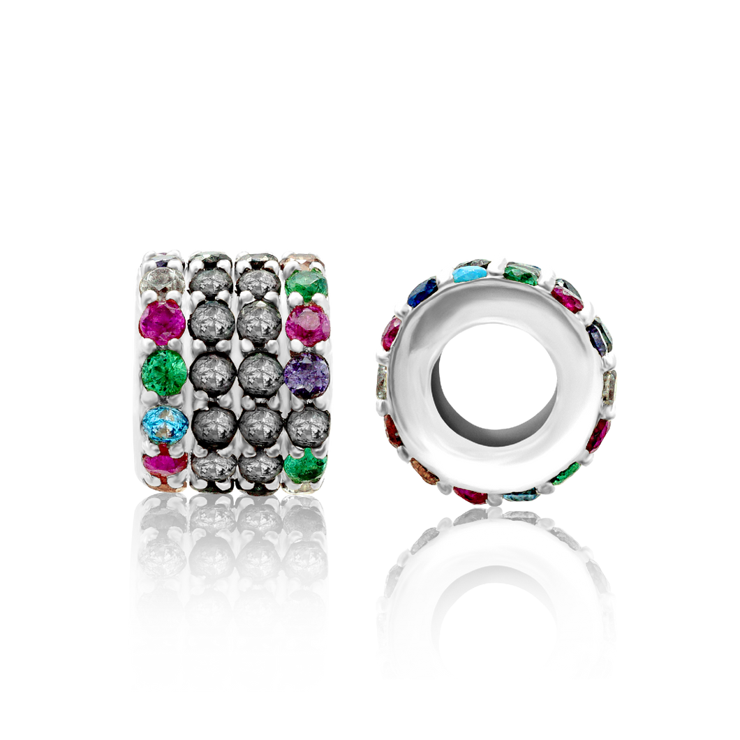 ITI NYC Fancy Beads with Multi Colored CZ in Sterling Silver (6.1 x 4.8 mm)