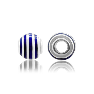 ITI NYC Striped Enamel Beads in Sterling Silver (9.4 x 8.6 mm)