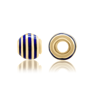 ITI NYC Striped Dark Blue Enamel Beads in 14K Yellow Gold (9.4 x 8.6 mm)