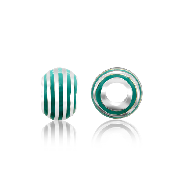ITI NYC Striped Enamel Beads in Sterling Silver (9.4 x 8.6 mm)