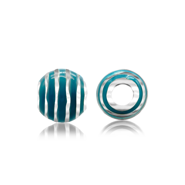 ITI NYC Striped Enamel Beads in Sterling Silver (9.4 x 8.6 mm)