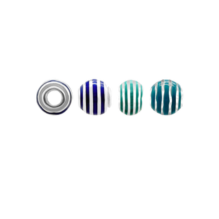 ITI NYC Striped Enamel Beads in Sterling Silver (9.4 x 8.6 mm)