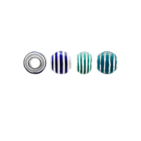 ITI NYC Striped Enamel Beads in Sterling Silver (9.4 x 8.6 mm)