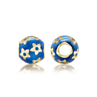 ITI NYC Flowers Light Blue Enamel Beads in 14K Yellow Gold (9.0 x 8.7 mm)