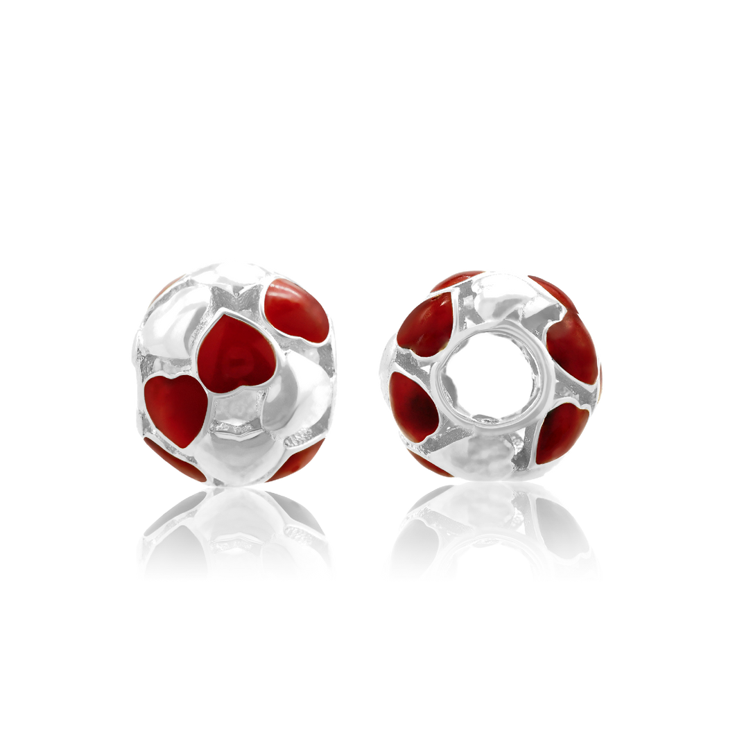 ITI NYC Hearts Enamel Beads in Sterling Silver (9.7 x 8.7 mm)