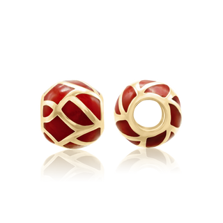 ITI NYC Swirl Red Enamel Beads in 14K Yellow Gold (9.2 x 8.4 mm)