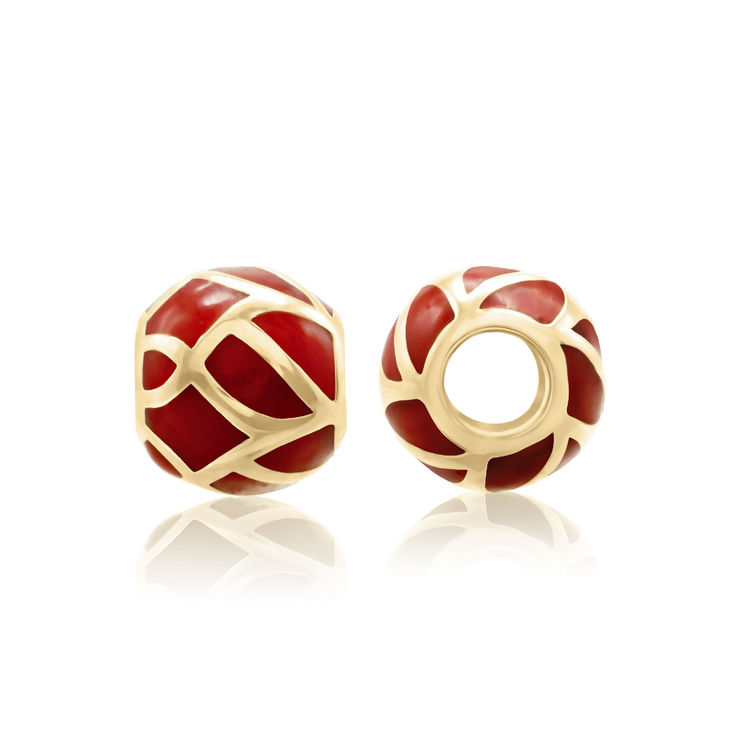 ITI NYC Swirl Red Enamel Beads in 14K Yellow Gold (9.2 x 8.4 mm)