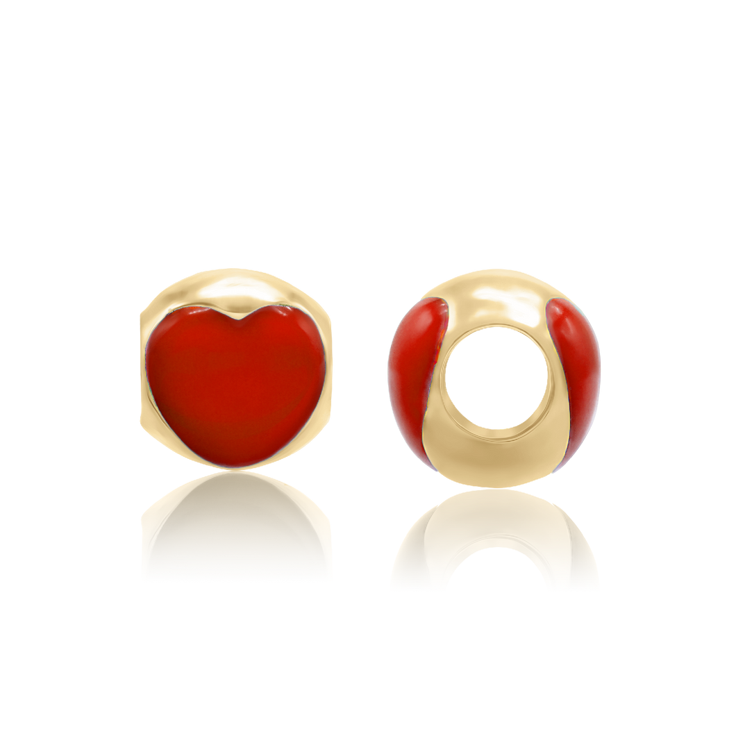 ITI NYC Heart Shaped Red Enamel Beads in 14K Yellow Gold (9.0 x 8.5 mm)