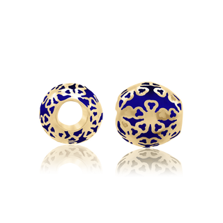ITI NYC Flowers Dark Blue Enamel Beads in 14K Yellow Gold (9.0 x 8.7 mm)