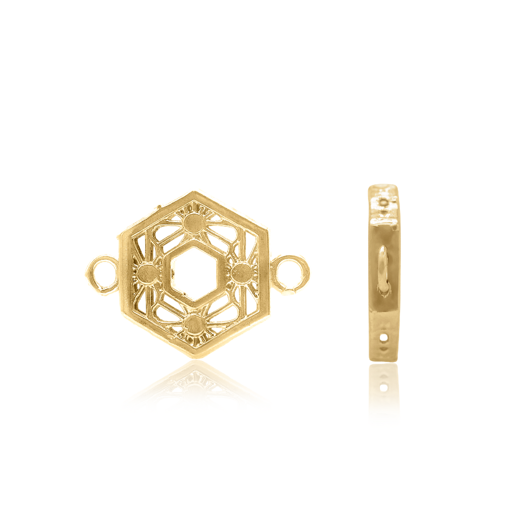 ITI NYC Hexagon Spacers with Rings in Sterling Silver 18K Yellow Gold Finish (10.9 x 14.6 mm)