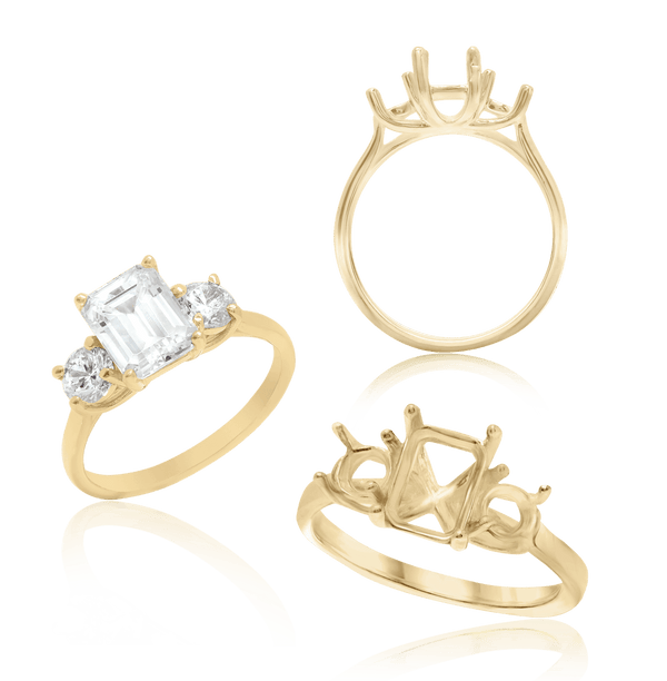 ITI NYC Emerald Shape Lucida 4 Prong with Side Stones