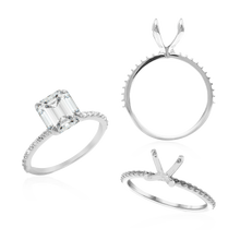 Load image into Gallery viewer, ITI NYC Emerald Shape 4 Prong Zinnia with Side Stones Solitaire
