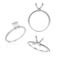 Load image into Gallery viewer, ITI NYC Emerald Shape 4 Prong Zinnia with Side Stones Solitaire
