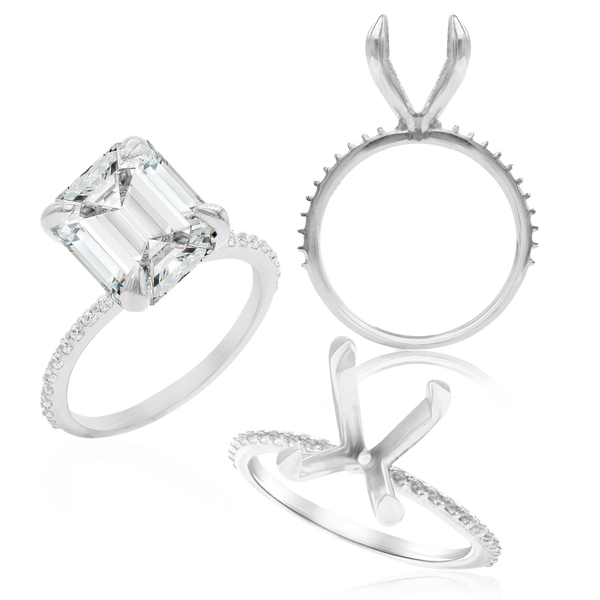 ITI NYC Emerald Shape 4 Prong Zinnia with Side Stones Solitaire