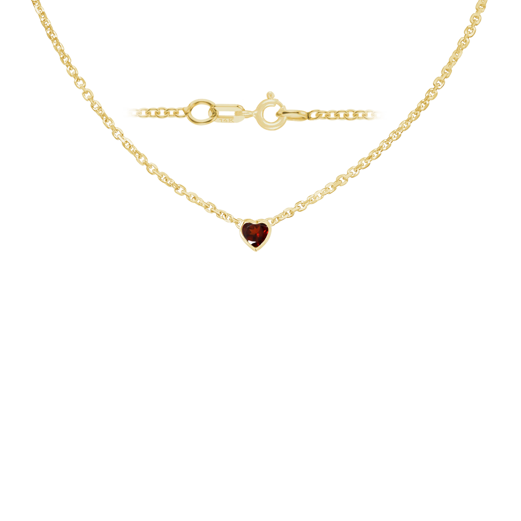 Diamond or Gemstone Heart Bezel in 14K Yellow Diamond Cut Cable Necklace (16-18