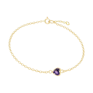 Diamond or Gemstone Heart Bezel Charm in 14K Yellow Round Cable Bracelet