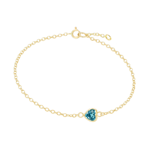 Diamond or Gemstone Heart Bezel Charm in 14K Yellow Diamond Cut Cable Bracelet