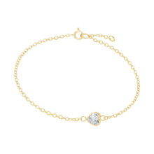 Load image into Gallery viewer, Diamond or Gemstone Heart Bezel Charm in 14K Yellow Round Cable Bracelet

