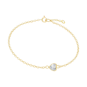 Diamond or Gemstone Heart Bezel Charm in 14K Yellow Diamond Cut Cable Bracelet