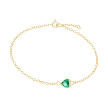 Load image into Gallery viewer, Diamond or Gemstone Heart Bezel Charm in 14K Yellow Round Cable Bracelet
