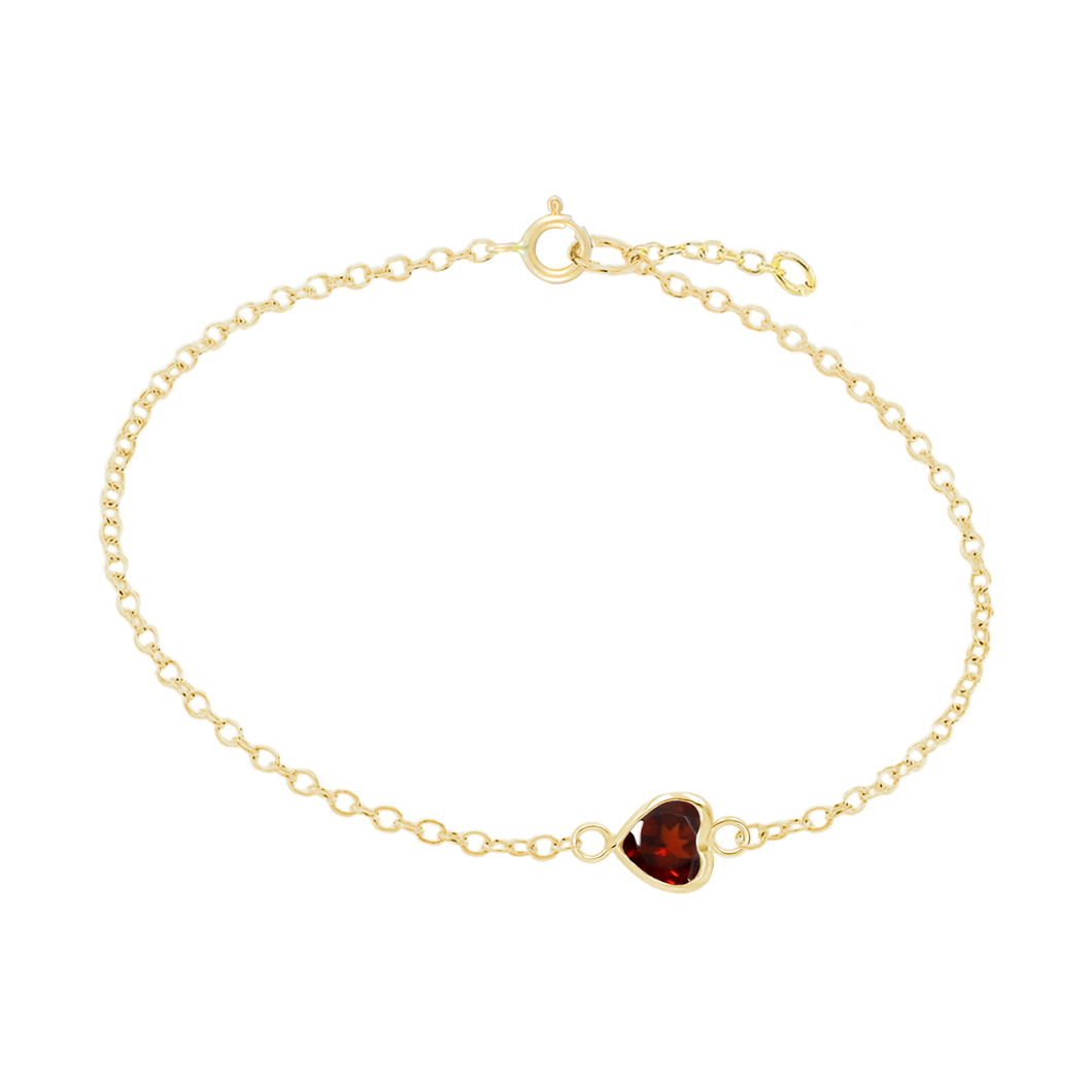 Diamond or Gemstone Heart Bezel Charm in 14K Yellow Round Cable Bracelet
