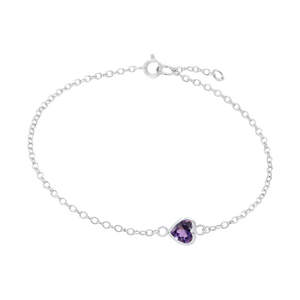 Diamond or Gemstone Heart Bezel Charm in 14K White Round Cable Bracelet