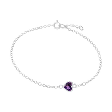 Load image into Gallery viewer, Diamond or Gemstone Heart Bezel Charm in 14K White Diamond Cut Cable Bracelet
