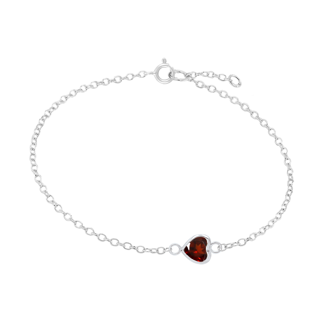 Diamond or Gemstone Heart Bezel Charm in 14K White Diamond Cut Cable Bracelet