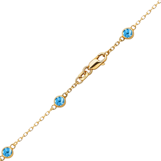 Finished Diamond by the Yard Cable Chain Anklet in 14K Yellow Gold with Blue Topaz Stones