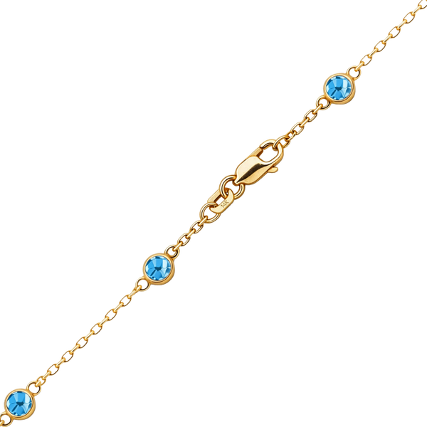 Finished Diamond by the Yard Cable Chain Bracelet in 14K Yellow Gold with Blue Topaz Stones