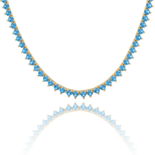 Tennis Necklace with Blue Topaz Stones (December Birthstones) in 18K Gold (1.75 mm - 4.0 mm)