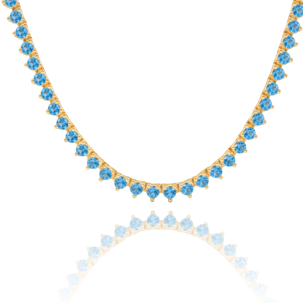 Tennis Necklace with Blue Topaz Stones (December Birthstones) in 14K Gold (1.75 mm - 4.0 mm)