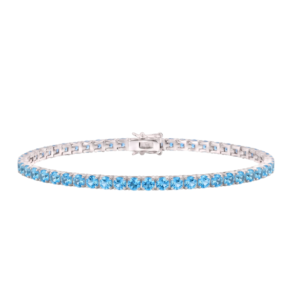 Tennis Bracelet with Blue Topaz Colored CZ in Sterling Silver (2 mm - 4 mm)