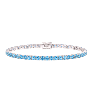 Tennis Bracelet with Blue Topaz Colored CZ in Sterling Silver (2 mm - 4 mm)