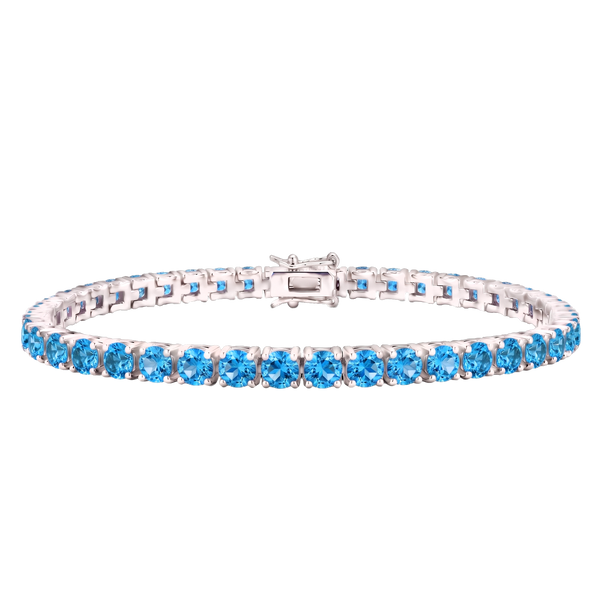 Tennis Bracelet with Blue Topaz Colored CZ in Sterling Silver (2 mm - 4 mm)