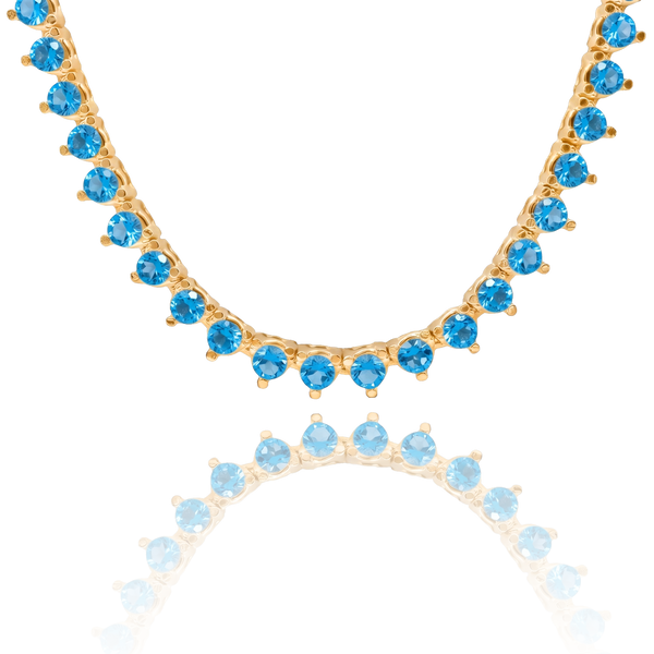 Tennis Necklace with Blue Topaz Stones (December Birthstones) in 14K Gold (1.75 mm - 4.0 mm)