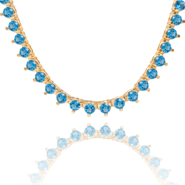 Tennis Necklace with Blue Topaz Stones (December Birthstones) in 14K Gold (1.75 mm - 4.0 mm)