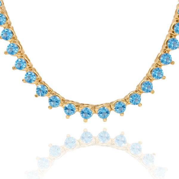 Tennis Necklace with Blue Topaz Stones (December Birthstones) in 14K Gold (1.75 mm - 4.0 mm)