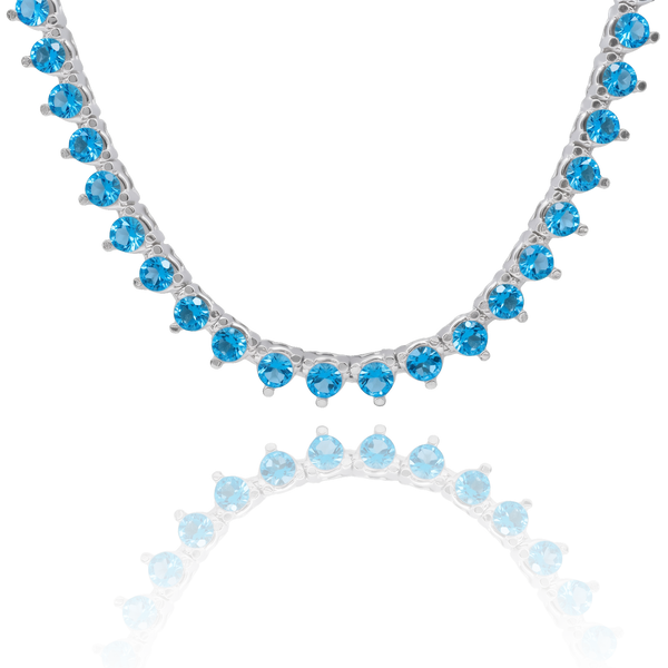 Tennis Necklace with Blue Topaz Stones (December Birthstones) in 14K Gold (1.75 mm - 4.0 mm)