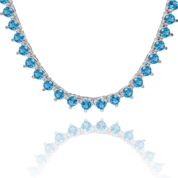 Tennis Necklace with Blue Topaz Stones (December Birthstones) in 14K Gold (1.75 mm - 4.0 mm)