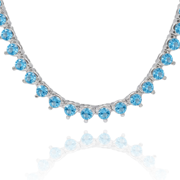 Tennis Necklace with Blue Topaz Stones (December Birthstones) in 14K Gold (1.75 mm - 4.0 mm)