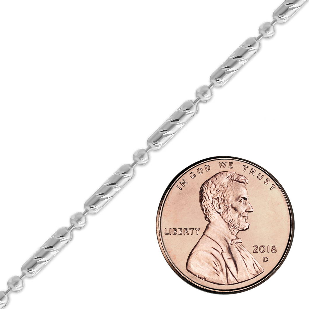 Bulk / Spooled Diamond Cut Alternating Long Cylinder / Round Bead Chain in Sterling Silver (2.30 mm)