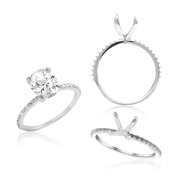 ITI NYC Oval 4 Prong Zinnia with Side Stones Solitaire