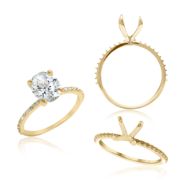 ITI NYC Oval 4 Prong Zinnia with Side Stones Solitaire