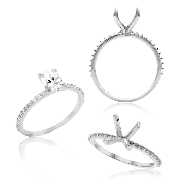 ITI NYC Oval 4 Prong Zinnia with Side Stones Solitaire