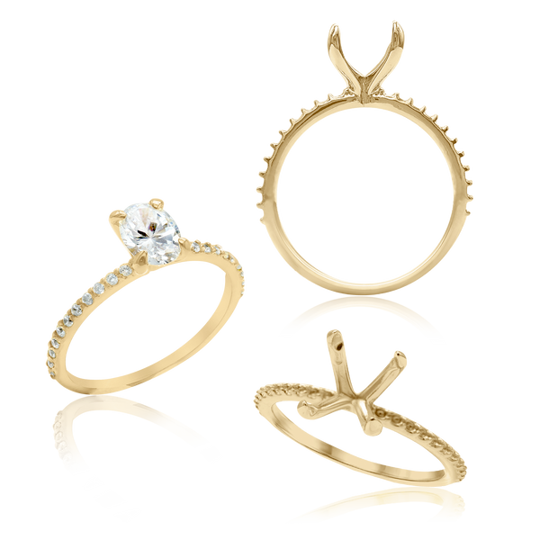 ITI NYC Oval 4 Prong Zinnia with Side Stones Solitaire